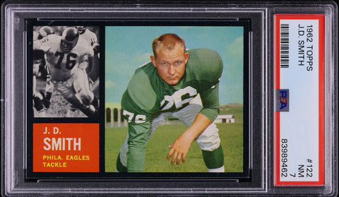 1962 Topps FB Card #122 J.D. Smith Philadelphia Eagles ROOKIE RC PSA 7 NRMT (MGD2)