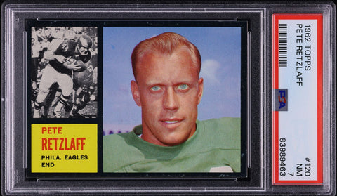 1962 Topps FB Card #120 Pete Retzlaff Philadelphia Eagles HOF SP PSA 7 NRMT (MGD2)
