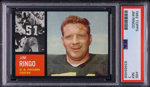 1962 Topps FB Card # 68 Jim Ringo Green Bay Packers HOF SP PSA 7 NRMT (MGD2)
