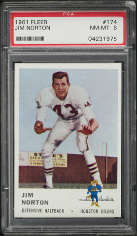 1961 Fleer FB Card #174 Jim Norton Houston Oilers ROOKIE RC PSA 8 NM-MT (MGD2)