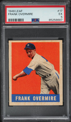 1948 Leaf BB Card # 17 Frank Overmire Detroit Tigers ROOKIE RC PSA 5 EX (MGD2)