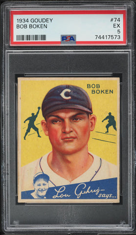 1934 Goudey BB Card # 74 Bob Boken Chicago White Sox ROOKIE RC PSA 5 EX (MGD2)