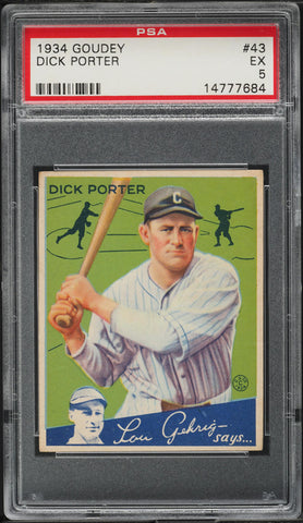 1934 Goudey BB Card # 43 Dick Porter Cleveland Indians ROOKIE RC PSA 5 EX (MGD2)
