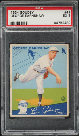 1934 Goudey BB Card # 41 George Earnshaw Chicago White Sox ROOKIE RC PSA 5 EX (MGD2)