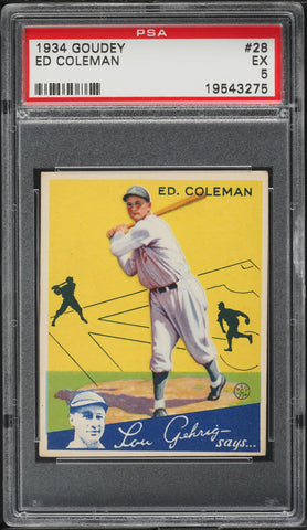1934 Goudey BB Card # 28 Ed Coleman Philadelphia Athletics ROOKIE RC PSA 5 EX (MGD2)