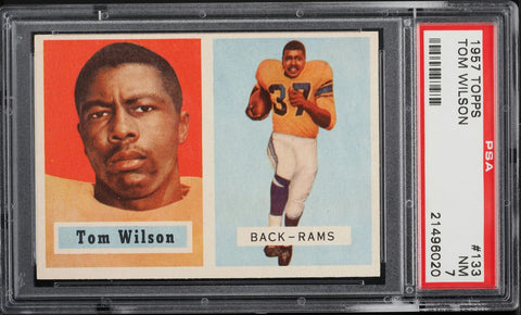 1957 Topps FB Card #133 Tom Wilson Los Angeles Rams ROOKIE RC SP PSA 7 NRMT (MGD2)