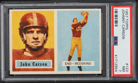 1957 Topps FB Card #123 Johnny Carson Washington Redskins SP PSA 7 NRMT (MGD2)