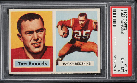 1957 Topps BB Card #110 Tom Runnels Washington Redskins ROOKIE RC PSA 8 NM-MT (MGD2)