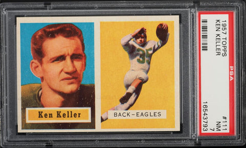 1957 Topps FB Card #111 Ken Keller Philadelphia Eagles ROOKIE RC PSA 7 NRMT (MGD2)
