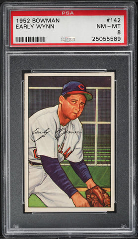 1952 Bowman BB Card #142 Early Wynn Cleveland Indians HOF PSA 8 NM-MT (MGD2)