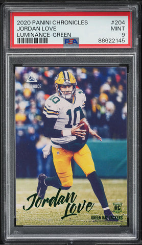 2020 Panini Chronicles FB Card #204 Jordan Love Luminance Green ROOKIE RC PSA 9 (MGD2)