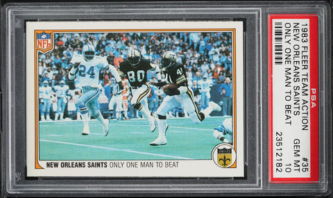 1983 Fleer Team Action FB Card # 35 New Orleans Saints One Man To Beat PSA 10 (MGD2)