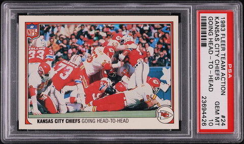 1983 Fleer Team Action FB Card # 24 Kansas City Chiefs Going Head-To-Head PSA 10 (MGD2)