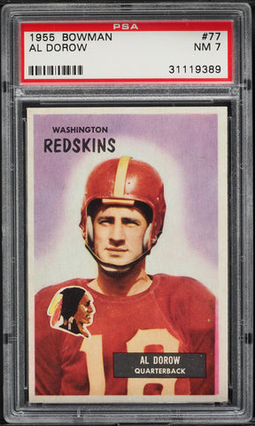 1955 Bowman FB Card # 77 AL Dorow Washington Redskins ROOKIE RC PSA 7 NRMT (MGD2)