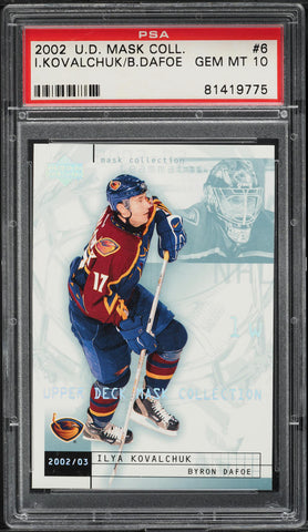 2002 Upper Deck Hockey Card # 6 Byron Dafoe Ilya Kovalchuk MASKS PSA 10 GEM MINT (MGD2)
