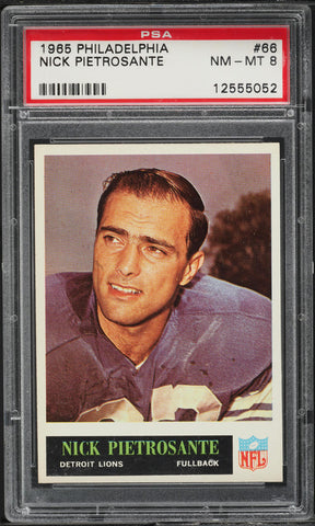 1965 Philadelphia FB Card # 66 Nick Pietrosante Detroit Lions PSA 8 NM-MT (MGD2)