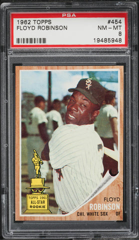 1962 Topps BB Card #454 Floyd Robinson Chicago White Sox ROOKIE RC PSA 8 NM-MT (MGD2)