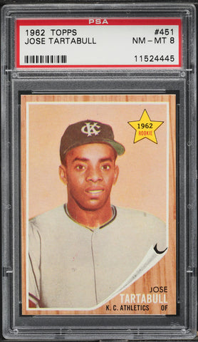 1962 Topps BB Card #451 Jose Tartabull Kansas City Athletics ROOKIE RC PSA 8 (MGD2)
