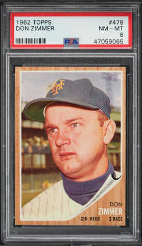 1962 Topps BB Card #478 Don Zimmer Cincinnati Reds PSA 8 NM-MT (MGD2)