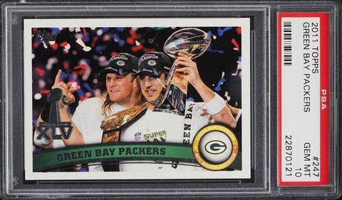 2011 Topps FB Card #247 Packers Aaron Rodgers & Clay Mathews PSA 10 GEM MINT (MGD2)