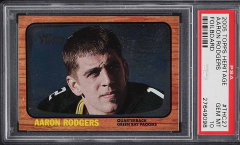 2005 Topps Heritage FB Card #THC27 Aaron Rodgers ROOKIE RC FOILBOARD PSA 10 (MGD2)