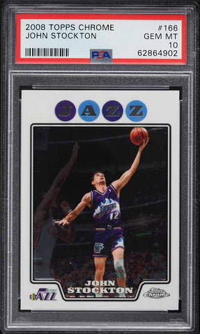 2008 Topps Chrome BkB Card #166 John Stockton Utah Jazz HOF PSA 10 GEM MINT (MGD2)