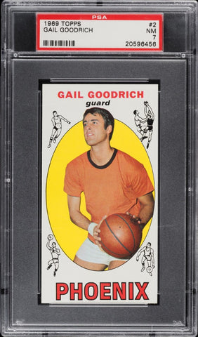 1969 Topps Bkb Card # 2 Gail Goodrich ROOKIE RC HOF PSA 7 NRMT (MGD2)