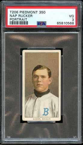 1909-11 T206 Nap Rucker BROOKLYN, PORTRAIT, PIEDMONT 350/25 PSA VG 3 (MGD2)