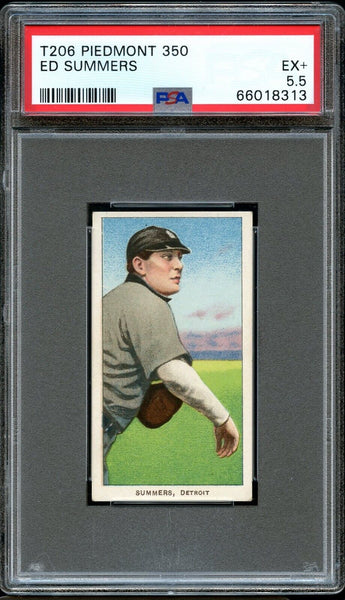 1909-11 T206 Ed Summers DETROIT, PIEDMONT 350/25 PSA 5.5 EX+ (MGD2)