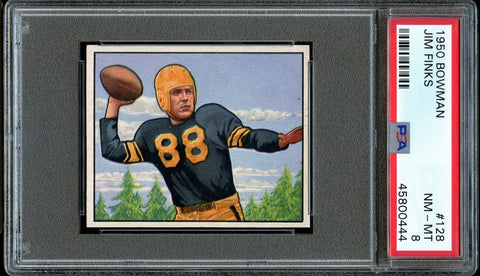 1950 Bowman FB Card #128 Jim Finks Pittsburgh Steelers HOF ROOKIE RC PSA NM-MT 8 (MGD2)