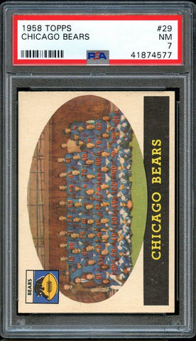 1958 Topps FB Card # 29 Chicago Bears TEAM CARD PSA NM 7 (MGD2)