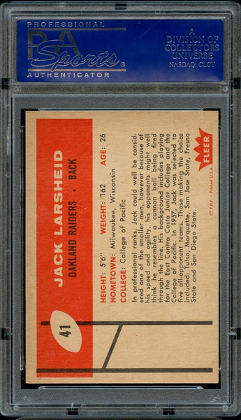 1960 Fleer FB Card # 41 Jack Larscheid Oakland Raiders ROOKIE RC PSA NM-MT 8 (MGD2)