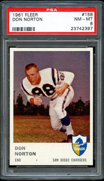 1961 Fleer FB Card #158 Don Norton San Diego Chargers ROOKIE RC PSA NM-MT 8 (MGD2)