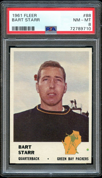 1961 Fleer FB Card # 88 Bart Starr Green Bay Packers HOF PSA NM-MT 8 (MGD2)