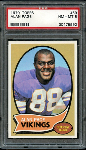 1970 Topps FB Card # 59 Alan Page Minnesota Vikings HOF ROOKIE PSA NM-MT 8 (MGD2)