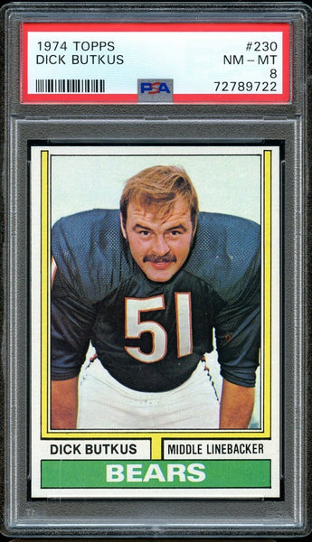 1974 Topps FB Card #230 Dick Butkus Chicago Bears HOF PSA NM-MT 8 (MGD2)