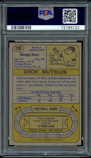 1974 Topps FB Card #230 Dick Butkus Chicago Bears HOF PSA NM-MT 8 (MGD2)