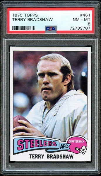 1975 Topps FB Card #461 Terry Bradshaw Pittsburgh Steelers HOF PSA NM-MT 8 (MGD2)