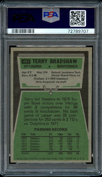 1975 Topps FB Card #461 Terry Bradshaw Pittsburgh Steelers HOF PSA NM-MT 8 (MGD2)