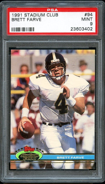 1991 Stadium Club FB Card # 94 Brett Favre ROOKIE RC HOF PSA 9 MINT (MGD2)