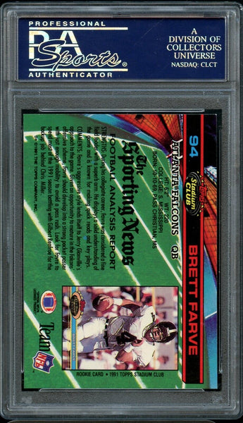 1991 Stadium Club FB Card # 94 Brett Favre ROOKIE RC HOF PSA 9 MINT (MGD2)