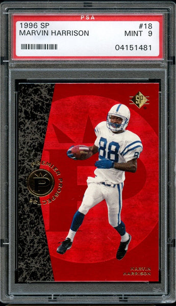 1996 Upper Deck SP FB Card # 18 Marvin Harrison Colts HOF ROOKIE RC PSA MINT (MGD2)