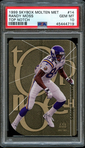 1999 Skybox Molten Metal FB Card TOP NOTCH # 14 Randy Moss HOF PSA 10 GEM MINT (MGD2)