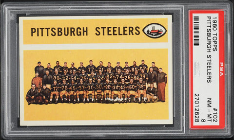 1960 Topps FB Card #102 Pittsburgh Steelers HOF CHECKLIST BACK PSA 8 NM-MT (MGD2)