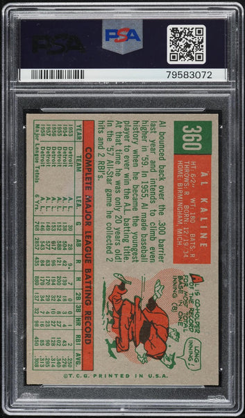 1959 Topps BB Card #360 Al Kaline Detroit Tigers HOF PSA 8 NM-MT (MGD2)