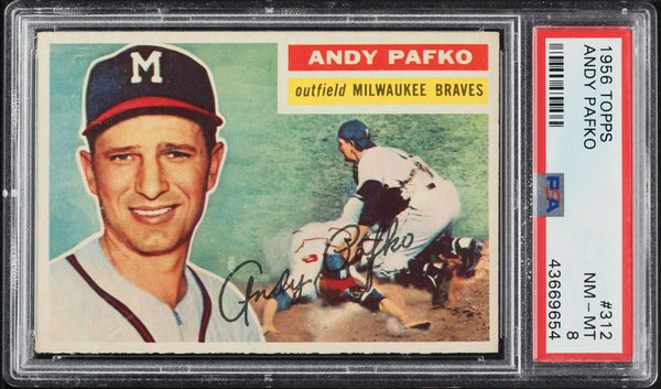 1956 Topps BB Card #312 Andy Pafko Milwaukee Braves PSA 8 NM-MT (MGD2)