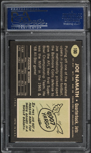 1969 Topps FB Card #100 Joe Namath New York Jets HOF PSA 8 NM-MT