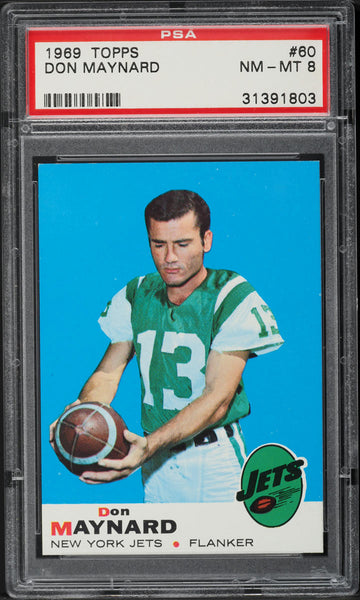 1969 Topps FB Card # 60 Don Maynard New York Jets HOF PSA 8 NM-MT (MGD2)