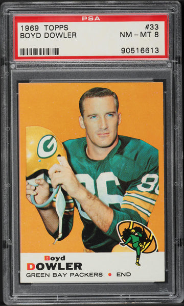 1969 Topps FB Card # 33 Boyd Dowler Green Bay Packers HOF PSA 8 NM-MT (MGD2)