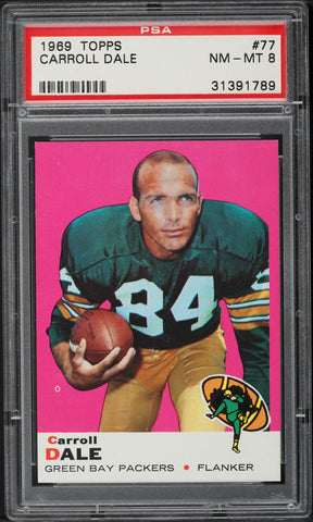 1969 Topps FB Card # 77 Carroll Dale Green Bay Packers HOF PSA 8 NM-MT (MGD2)